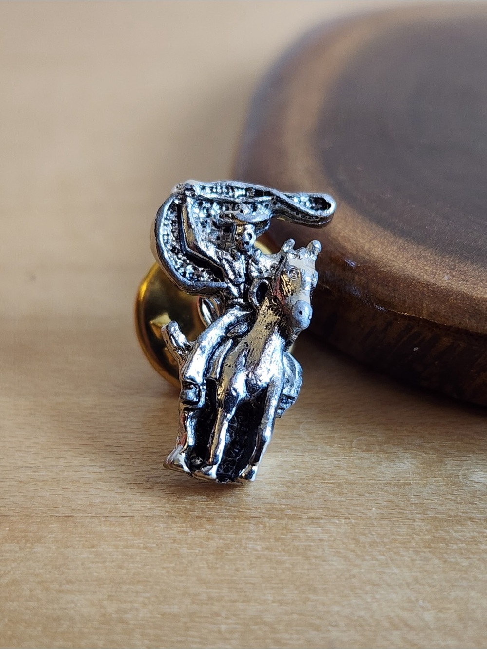 Cowboy on Horseback Lasso Western Rodeo Lapel Pin Brooch 3/4"
